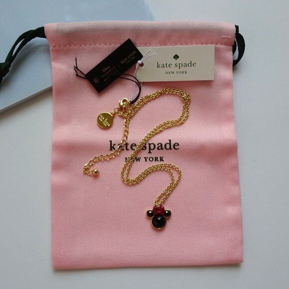 kate spade Jewelry - New Disney x Kate Spade Minnie Mouse Necklace Pendant Goldtone With Dust Bag